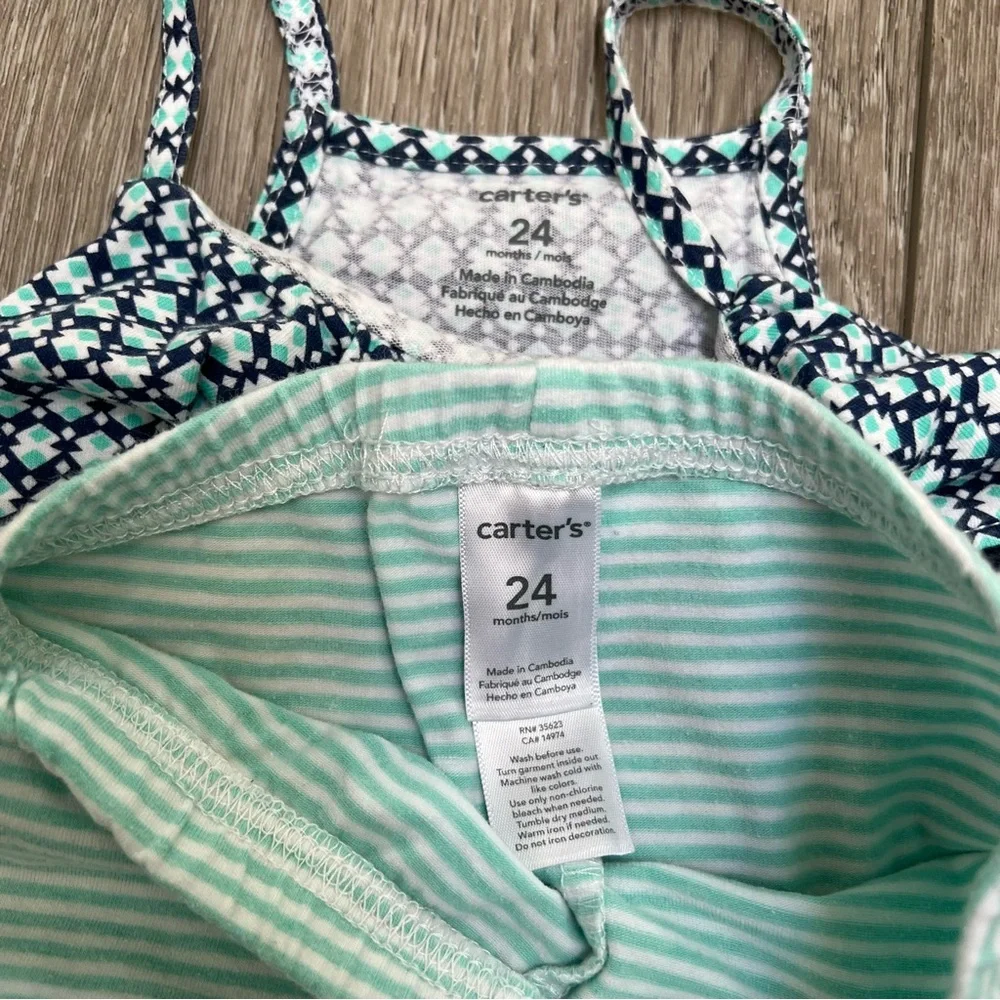 CARTERS 2PC TANK TOP AND SHORTS OUTFIT NAVY MINT 24MO